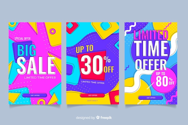 Vector pack of colorful sales banner memphis style