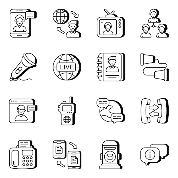 Vector pack of communication and media linear icons