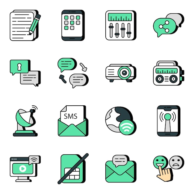 Pack of Communication and Technology Flat Icons