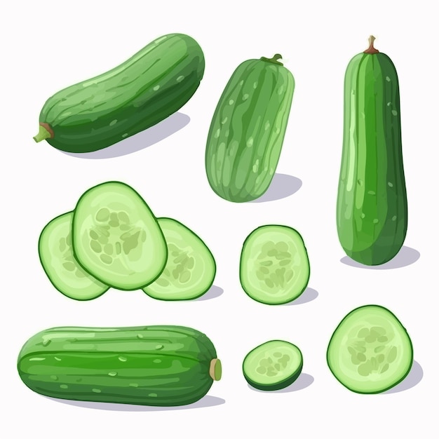 A pack of cucumber icons with a 3D effect for a more dynamic and interactive look