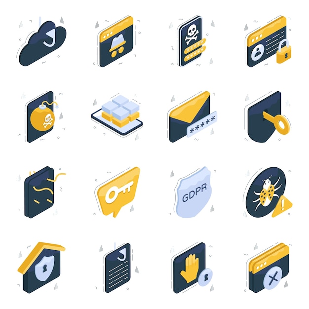 Pack of cyber security isometric icons