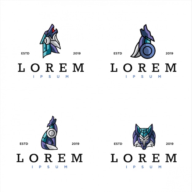 Pack of cyber wolf logo template