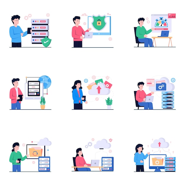 データ ホスティング フラット イラストのパック
