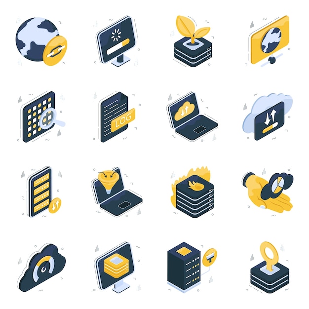 Pack of Database Isometric Icons