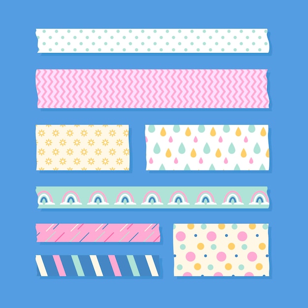 Vector pack of different colored flat washi tapes