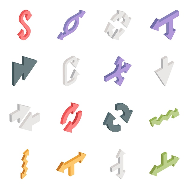 Vector pack of directional arrows isometric icons