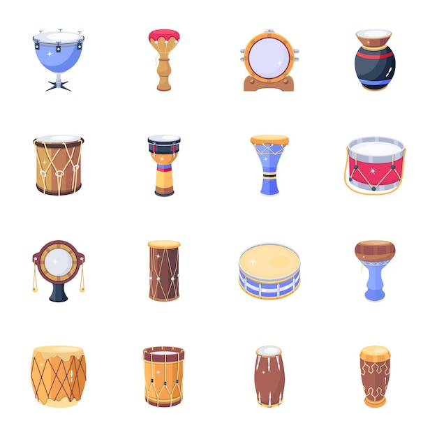 Pack of Drums Flat Icons