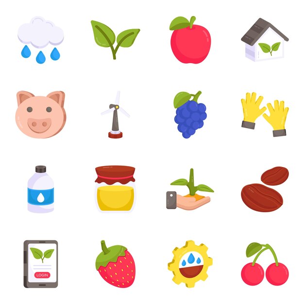 Pack of eco and gardening flat icons