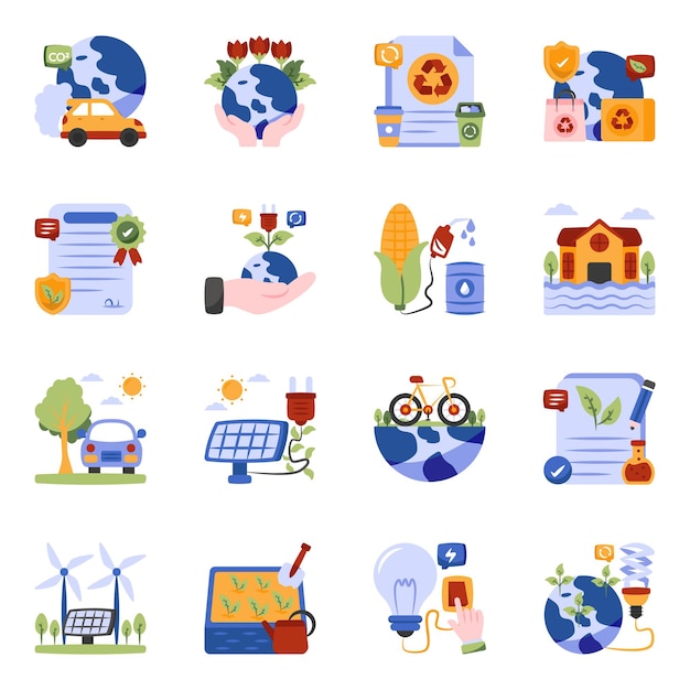 Pack of Eco and Nature Flat Icons