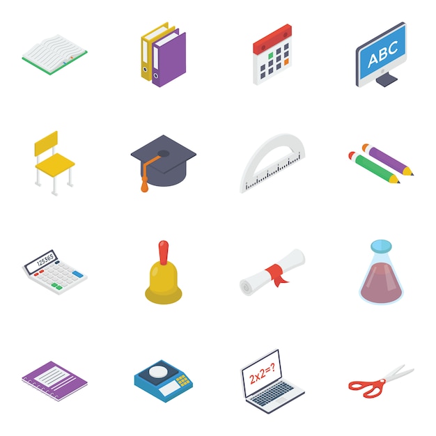 Pack of education isometric icons print