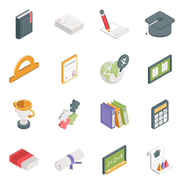 Pack of Education Isometric Icons