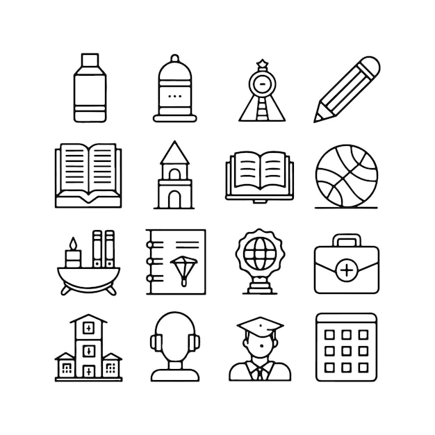 Pack Of Education 라인 아이콘 학교 종류 검은 아이콘 대담한 라인 색 배경