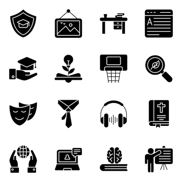 Pack of Education and School Accessories Solid Icons