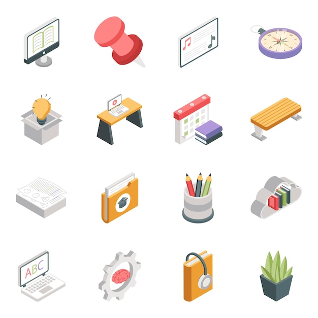 Vector pack of education technology isometric icons