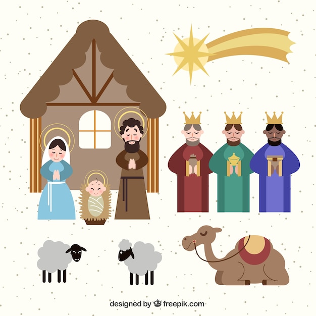 Pack of elements and nativity scene characters