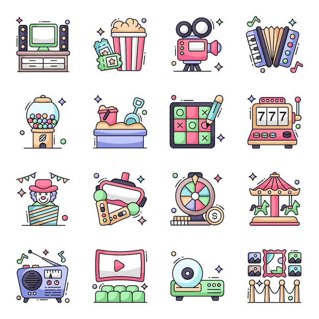 Vector pack of entertainment flat icons