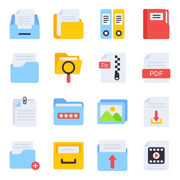 Vector pack of file page flat icons