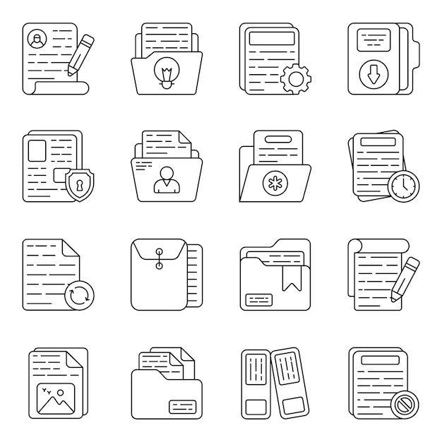 Pack of Files and Archive Line Icons