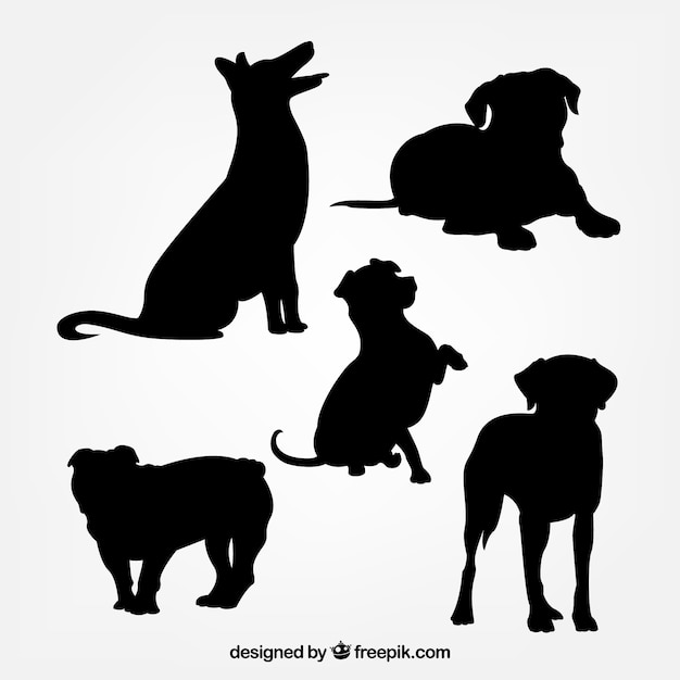 Pack of five cute dog silhouettes