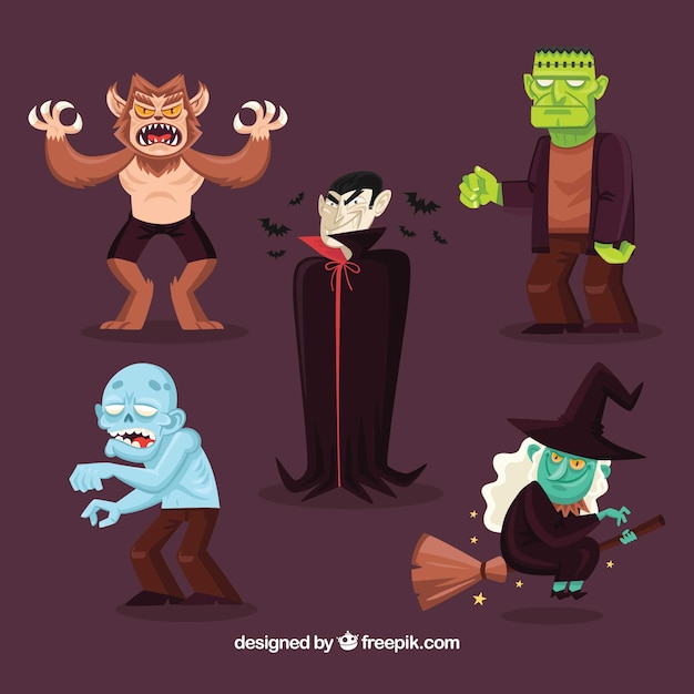 Vector pack of five halloween characters