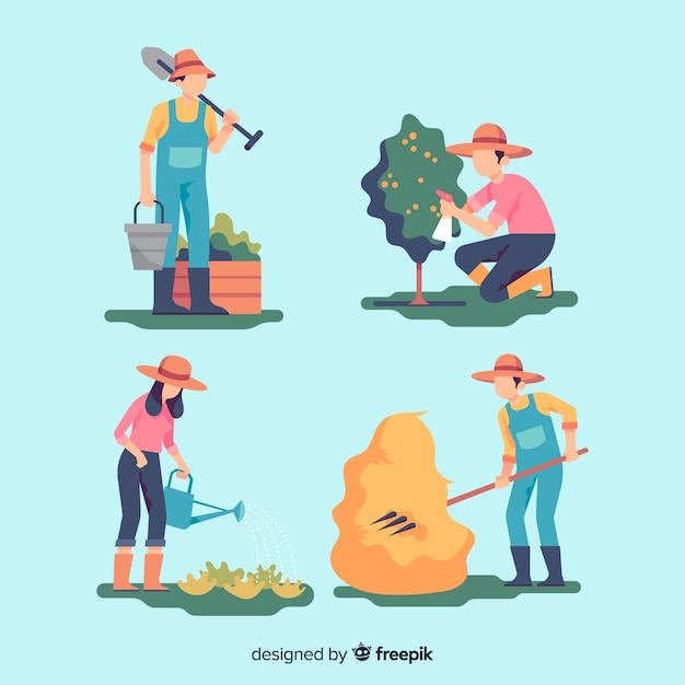 Pack of flat design agricultural workers