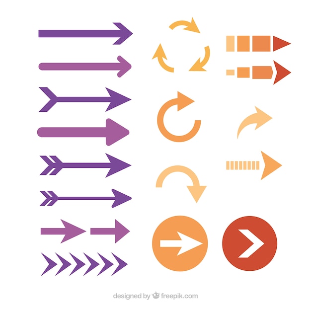 Vector pack of flat different arrows