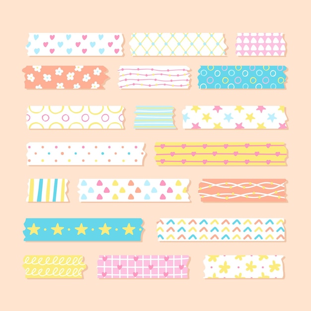 Vector pack of flat lovely washi tapes