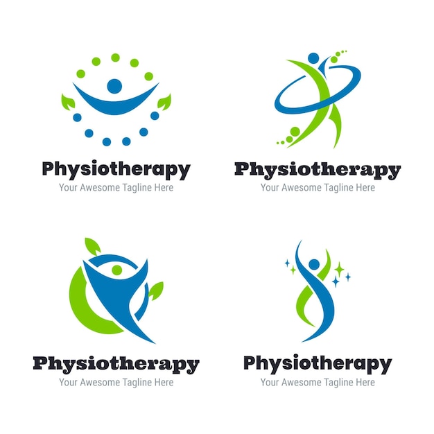 Vector pack of flat physiotherapy logo templates