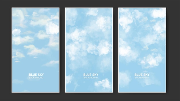 Pack of flyers with realistic blue sky and clouds background