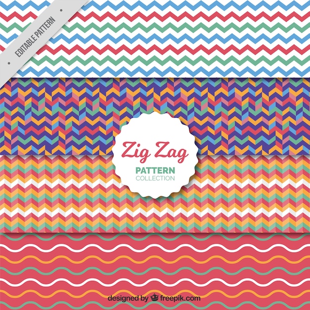 Vector pack of four colored zigzag patterns