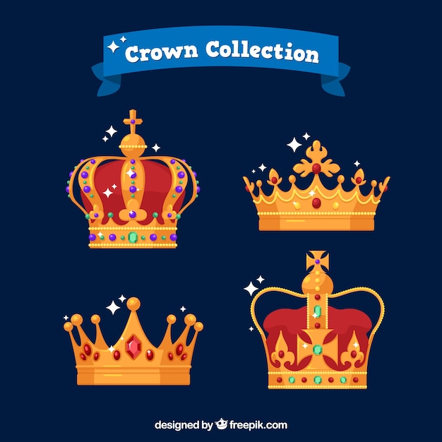 Pack of four elegant golden crowns with diamonds