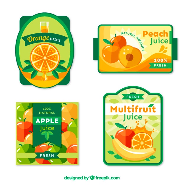 Vector pack of four fruits labels