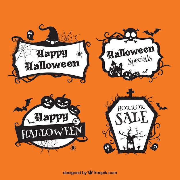 Vettore pacchetto di quattro adesivi di sconto di halloween