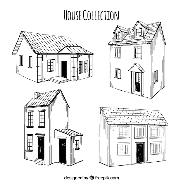 Pack of four hand drawn houses