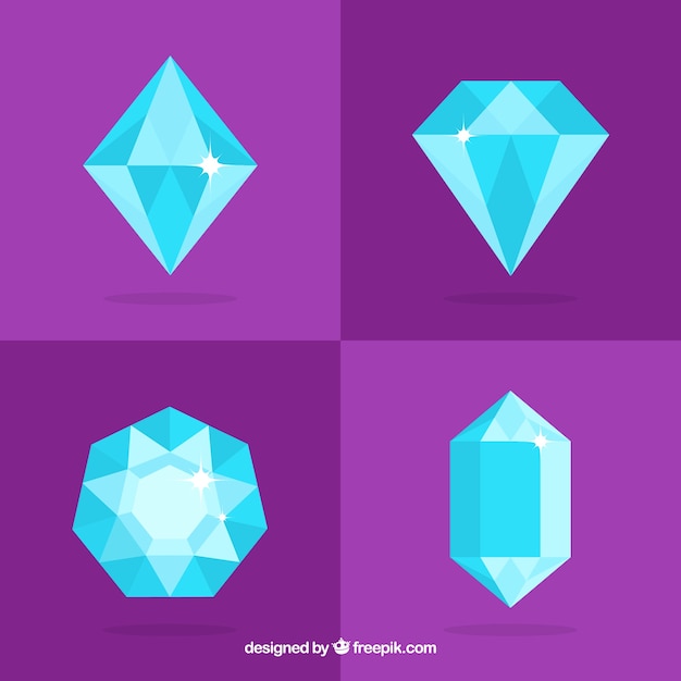 Vector pack of four precious gems in blue tones