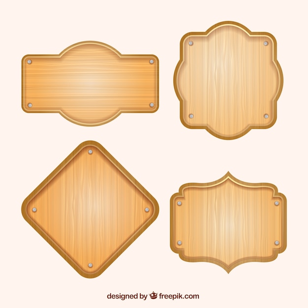 Vector pack of four wooden posters in flat design