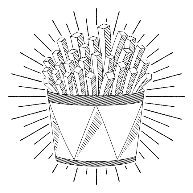 Pack of french fries outline illustration