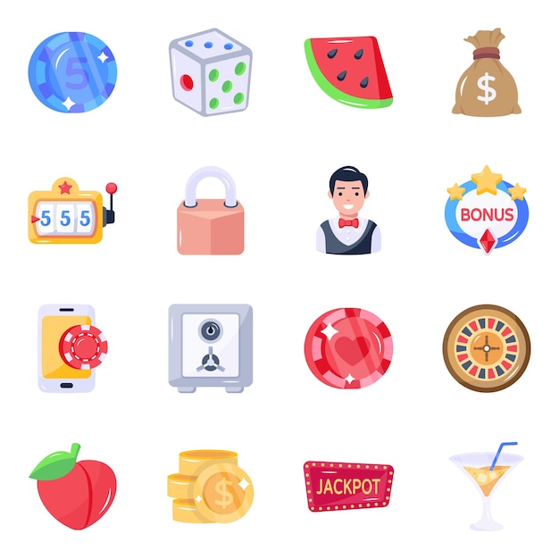 Pack of Gambling Games Flat Icons