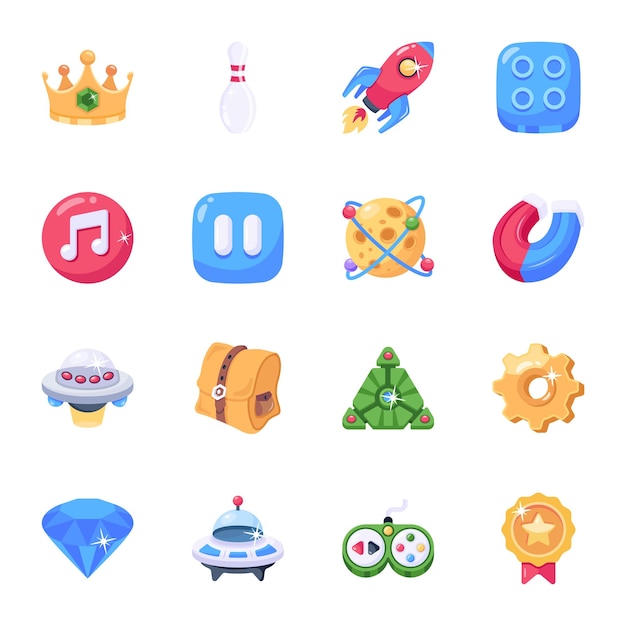 Pack of Gaming and Space Flat Icons