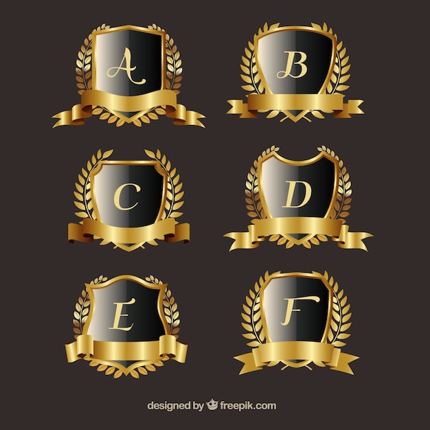 Pack of golden crests with laurel wreath