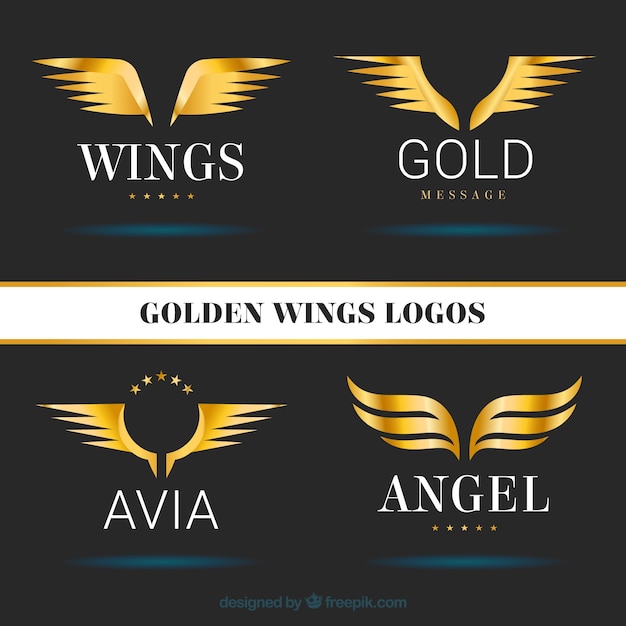 Vector pack of golden wings logotype