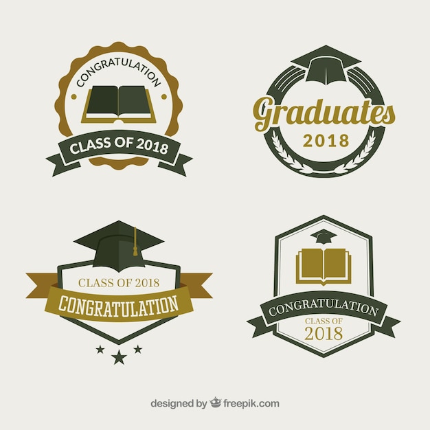 Pack graduation label collection with flat design 