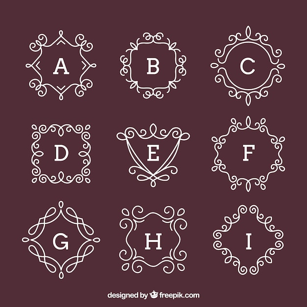 Pack of hand drawn ornamental monograms