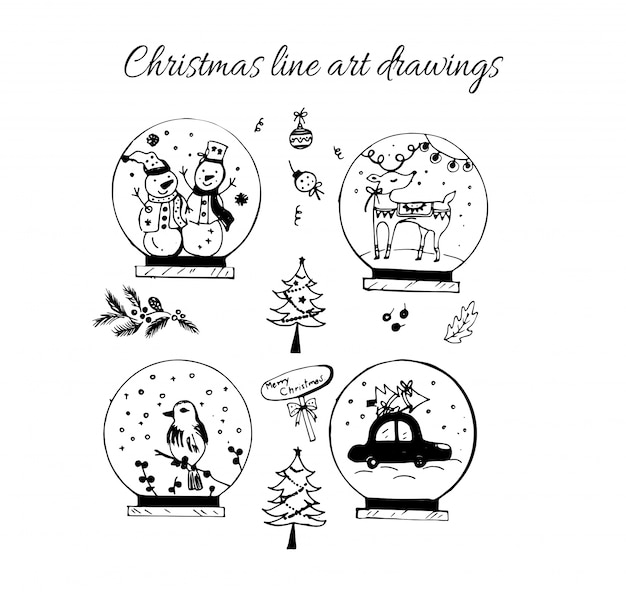 Vector pack of hand drawn snowglobe