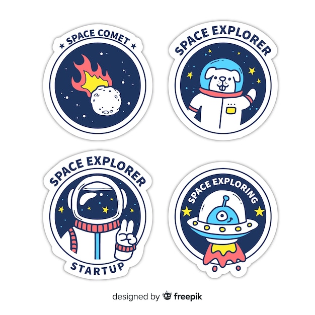 Pack of hand drawn space stickers