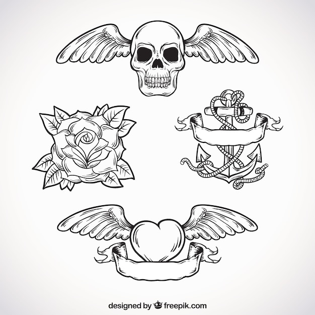 Vector pack of hand-drawn tattoos