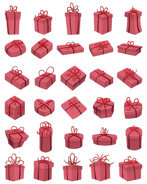 Vector pack of hand drawn vector illustrations of simple closed wrapped gift boxes, various shape and sizes