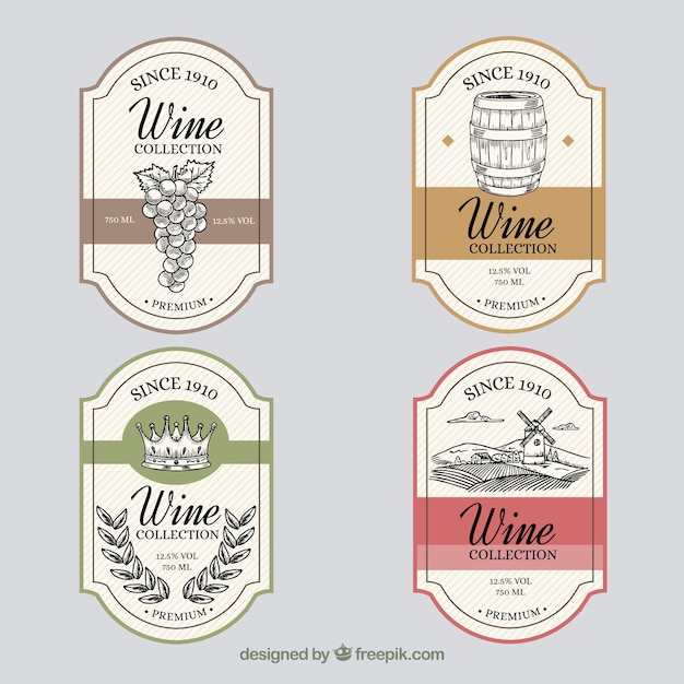 Pack of hand drawn vintage wine labels 