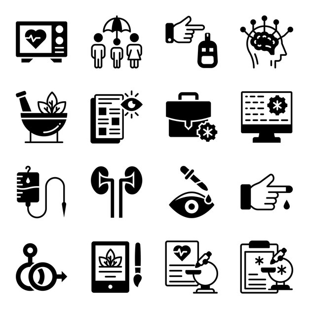 Pack of healthcare solid icons