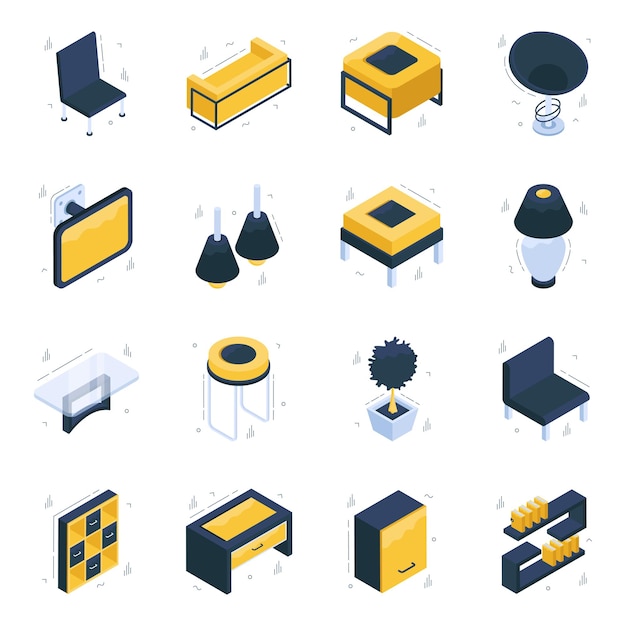 Pack of Home Furnishings Isometric Icons